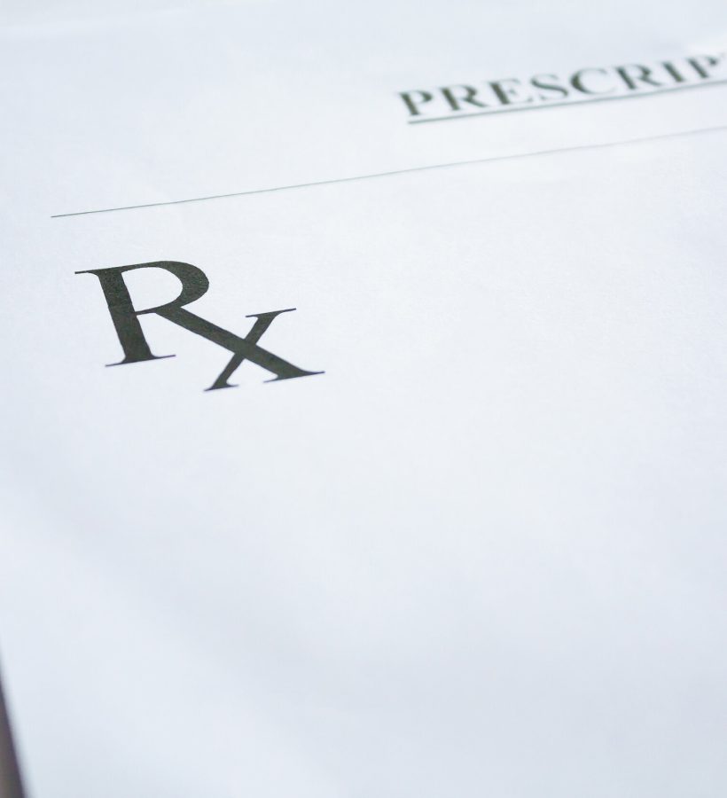 RX prescription form on white background